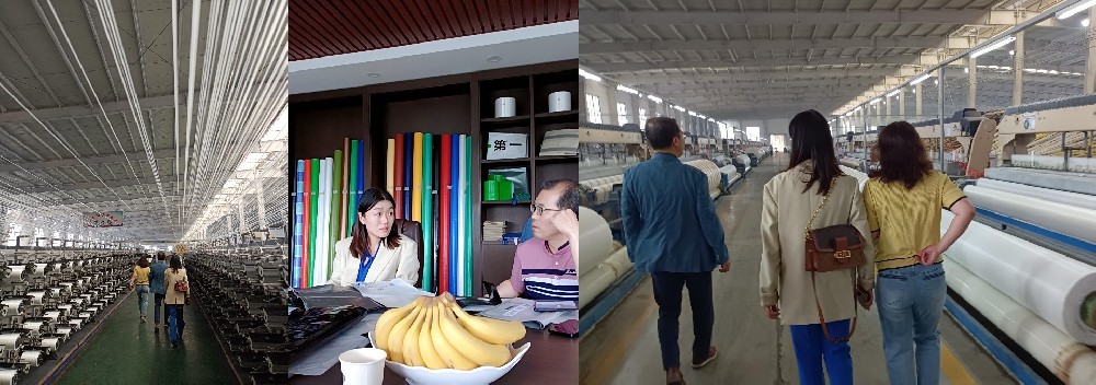 The Korean client visited our woven fabric tarpaulin workshop