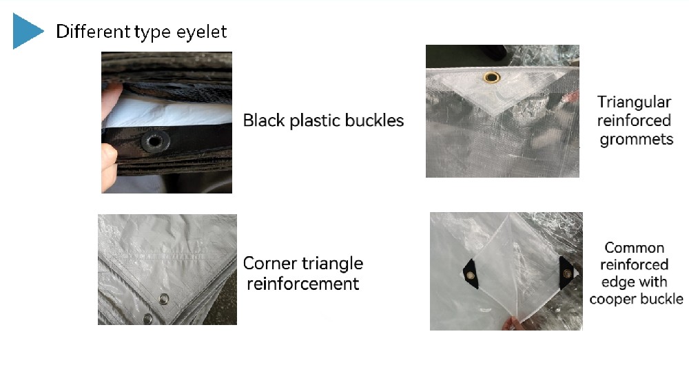 Different types of eyelets and reinforced edges about orchard rain cover